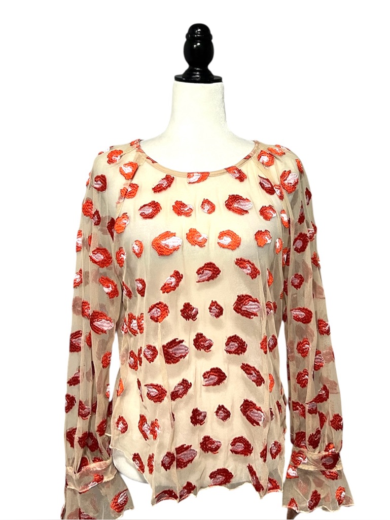 Eva Franco Anthropologie Rosey Mesh Long Sleeve Sheer Embroidered Top